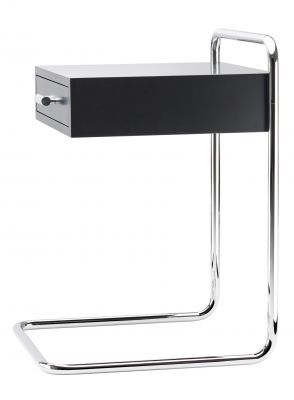 B 117 Thonet Beistelltisch mit Schublade, Stahlrohrgestell und schlichtem Design für Wohnzimmer und Schlafzimmer.